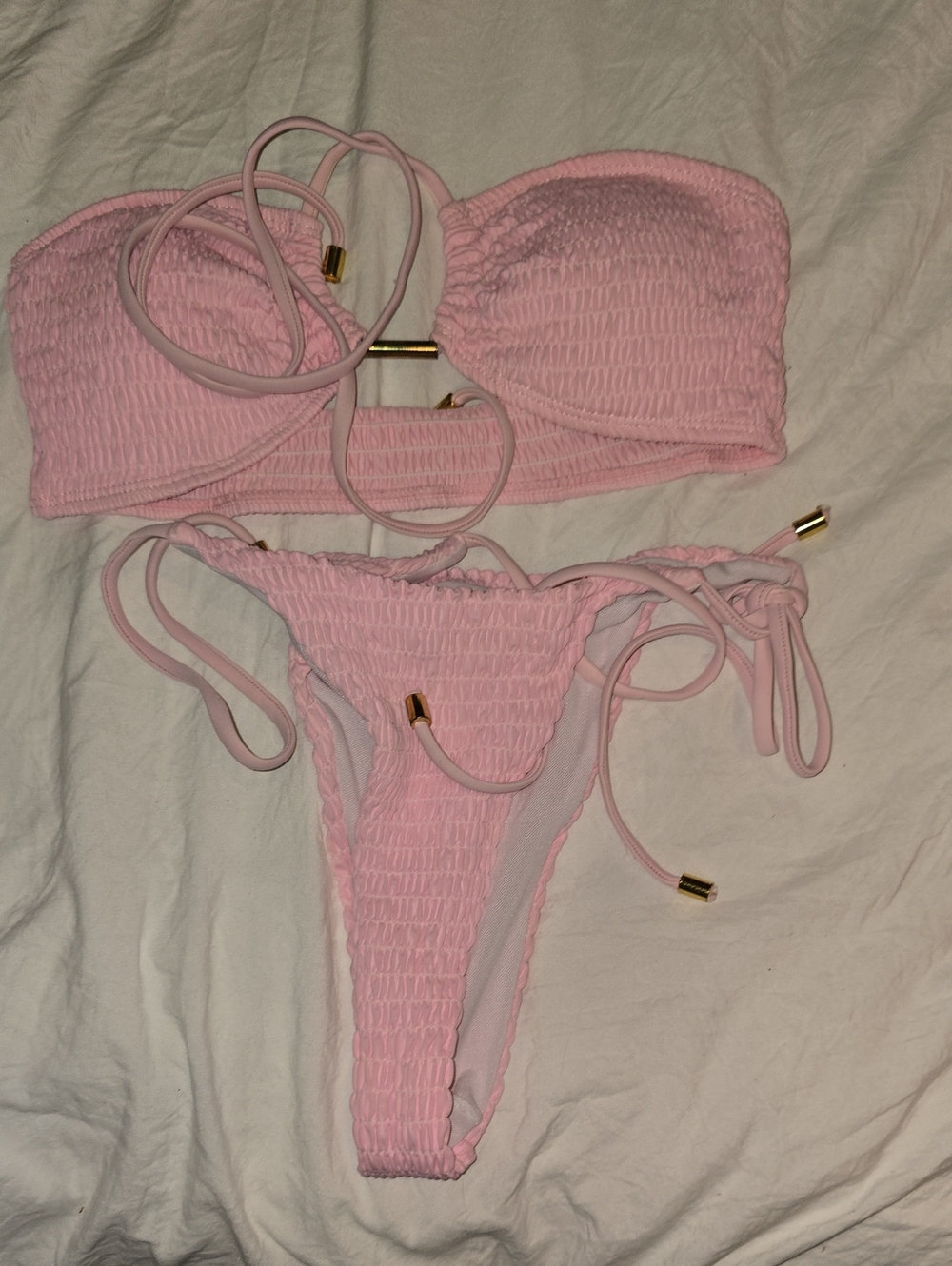 Pink Smocked Tie-Side Bikini